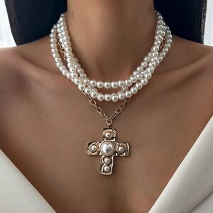 pearl cross necklace A792
